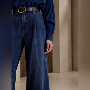 Banana Republic Factory 28/6 Pleated High Rise Wide Leg Dark Wash